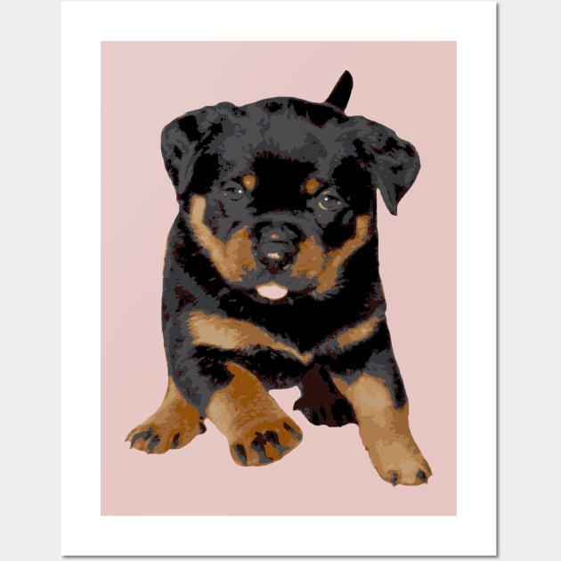 Cute Rottweiler Puppy Running With Tongue Out Wall Art by taiche